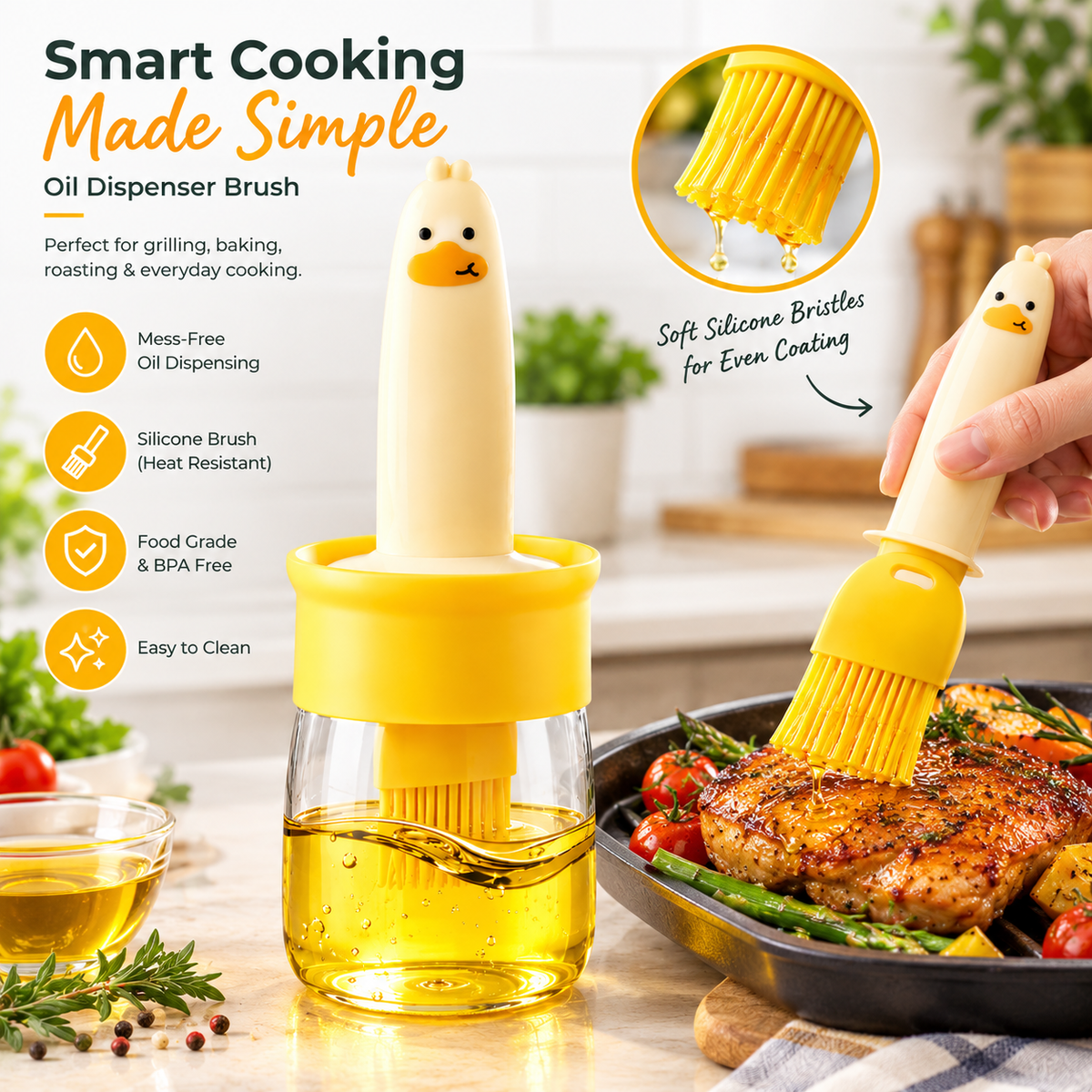 Duck-Shaped Oil Dispenser Brush – Mess-Free, Precise & Easy Oil Application